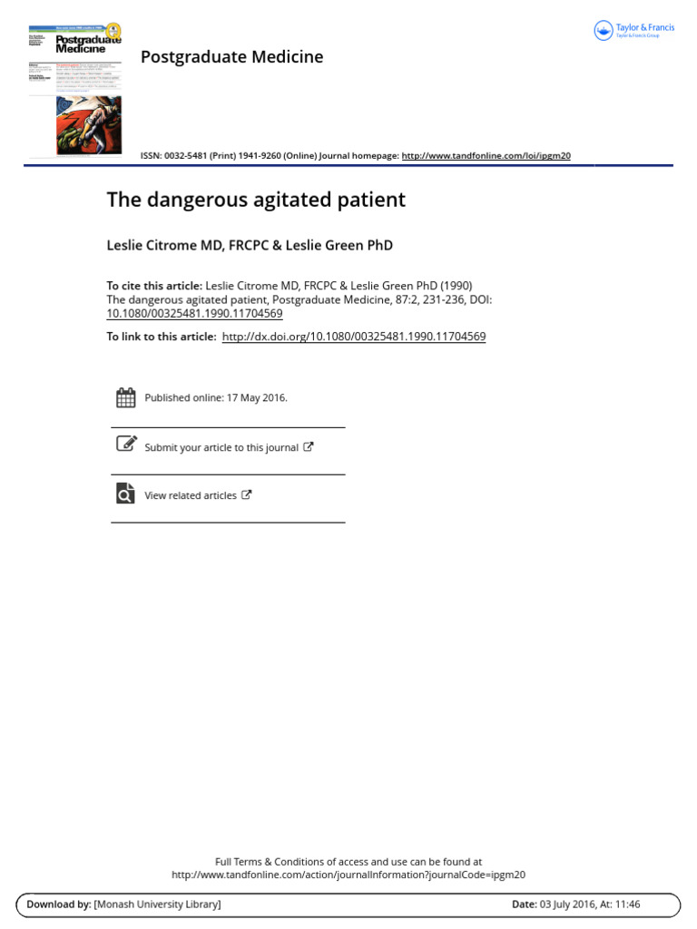 The Dangerous Agitated Patient | PDF | Antipsychotic | Benzodiazepine