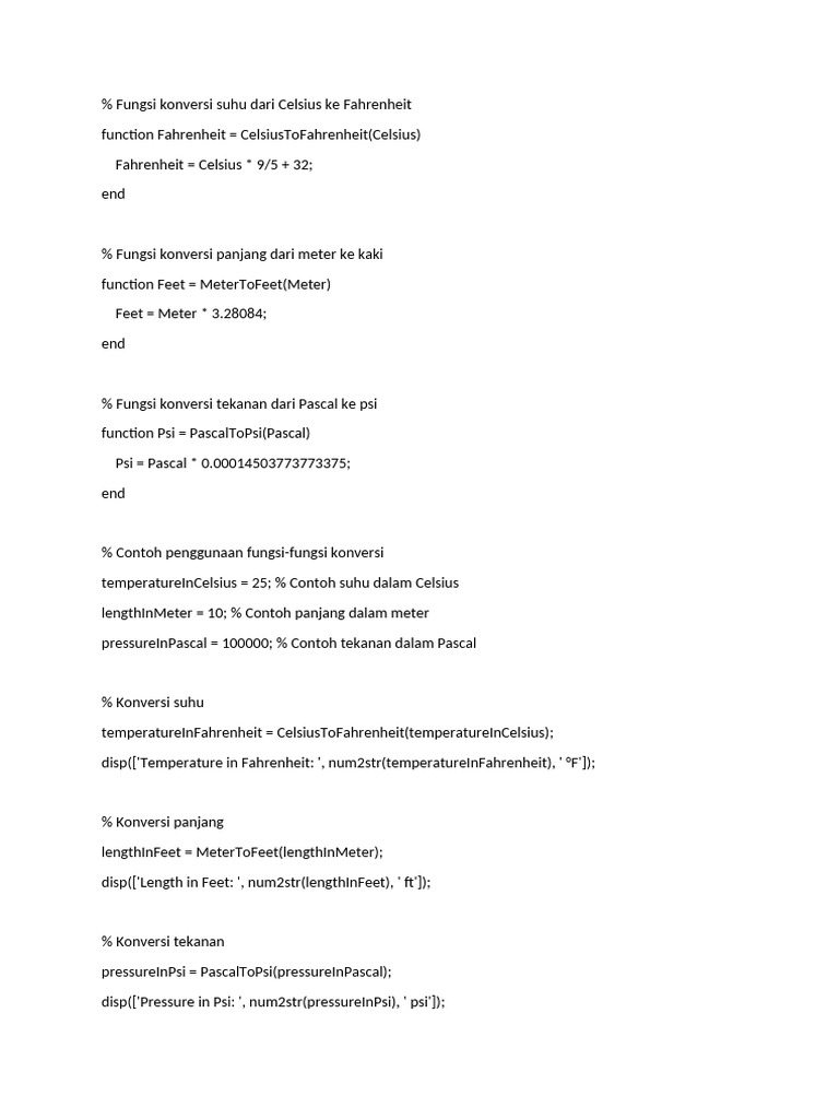 Fungsi Konversi Suhu Dari Celsius Ke Fahrenheit | PDF