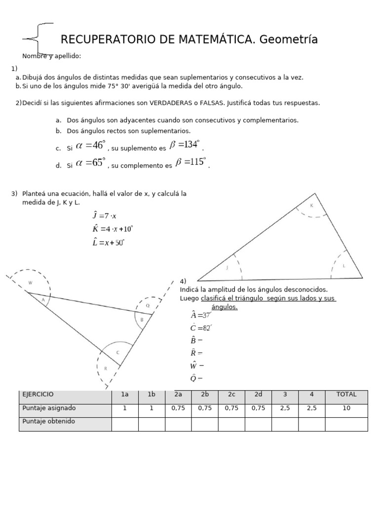 Ejercicios de Geometría para Recuperatorio | PDF