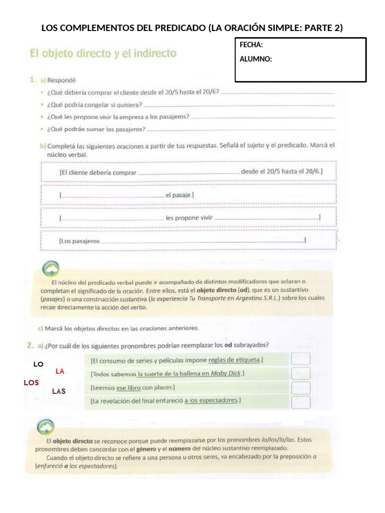 Los Complementos Del Predicado | PDF