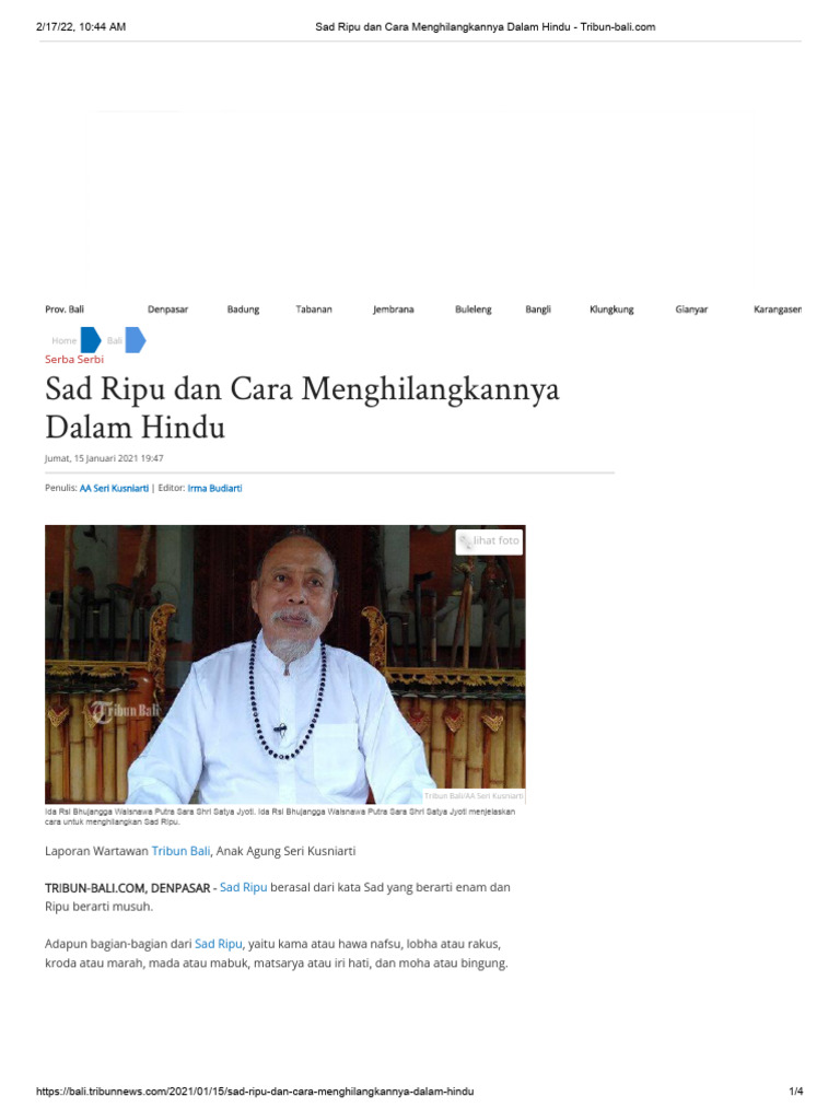 Sad Ripu Dan Cara Menghilangkannya Dalam Hindu | PDF
