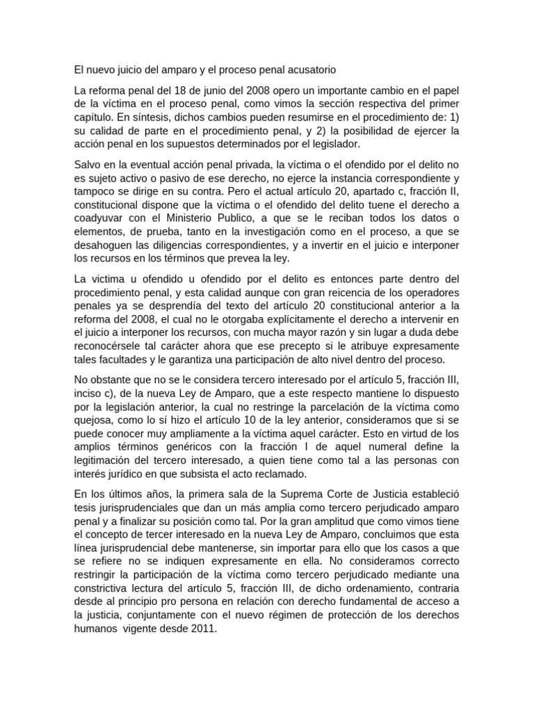 Amparo y Proceso Penal Acusatorio | PDF | Ley procesal | Caso de ley