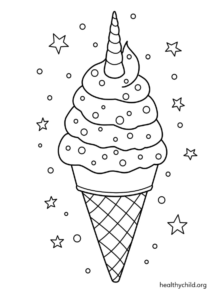 Unicorn-Ice-Cream-with-Sparkling-Cones-coloring-page-for-kindergarten | PDF