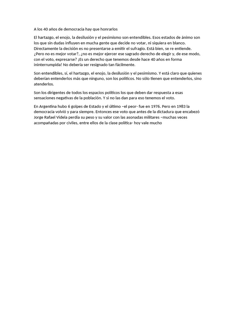 A Los 40 Años de Democracia Hay Que Honrarlos | PDF