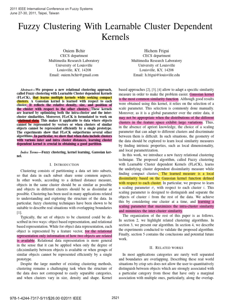 Fuzzy Clustering with Learnable Kernels | PDF | Cluster Analysis ...