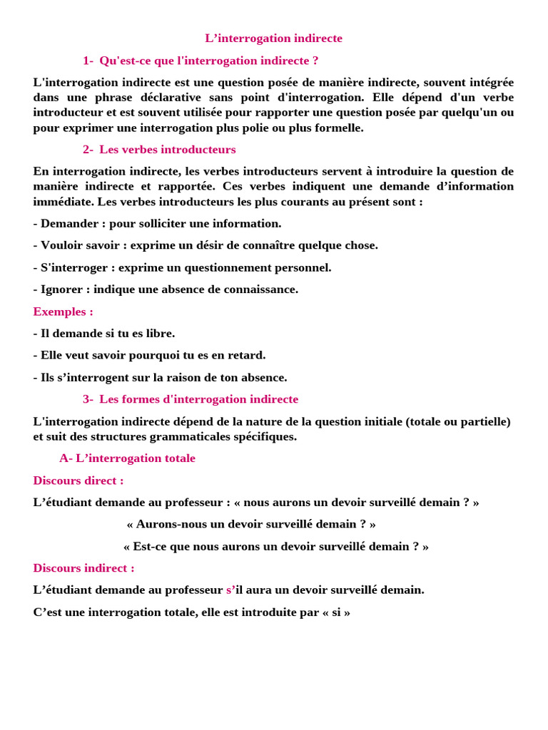 L'interrogation indirecte expliquée | PDF | Question | Verbe