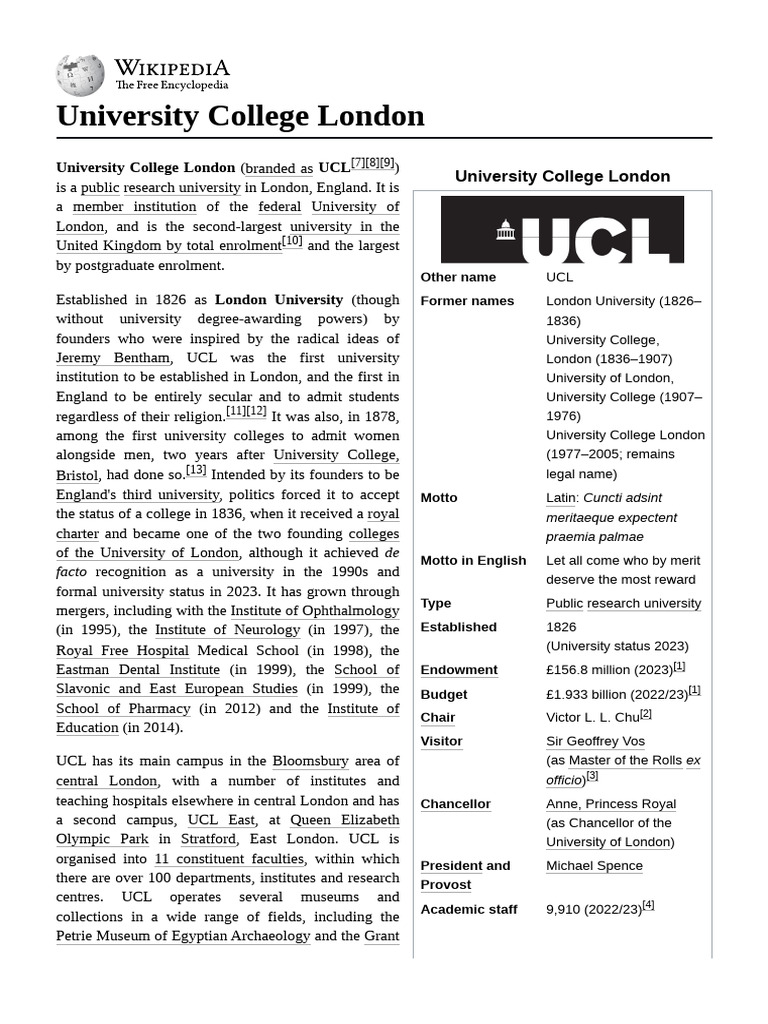UCL: Charter Established 1836 | PDF | University College London