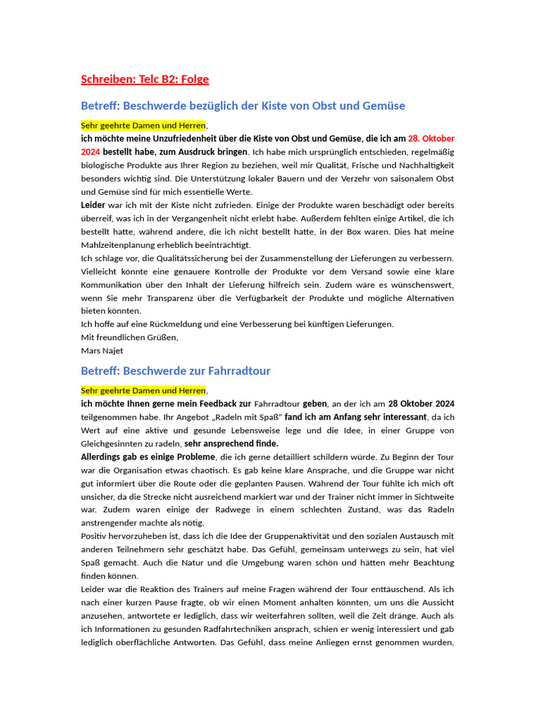 Folge B2 Schreiben Telc | PDF