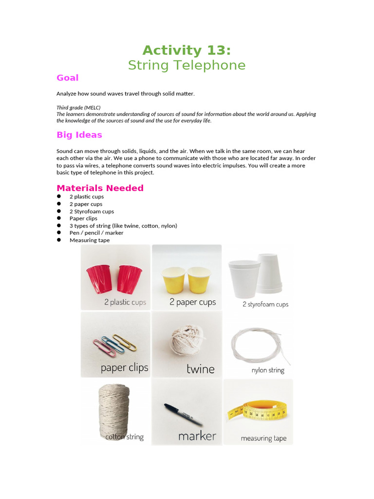 Sound Wave Experiment: String Telephone | PDF | Telephone | Mobile Phones