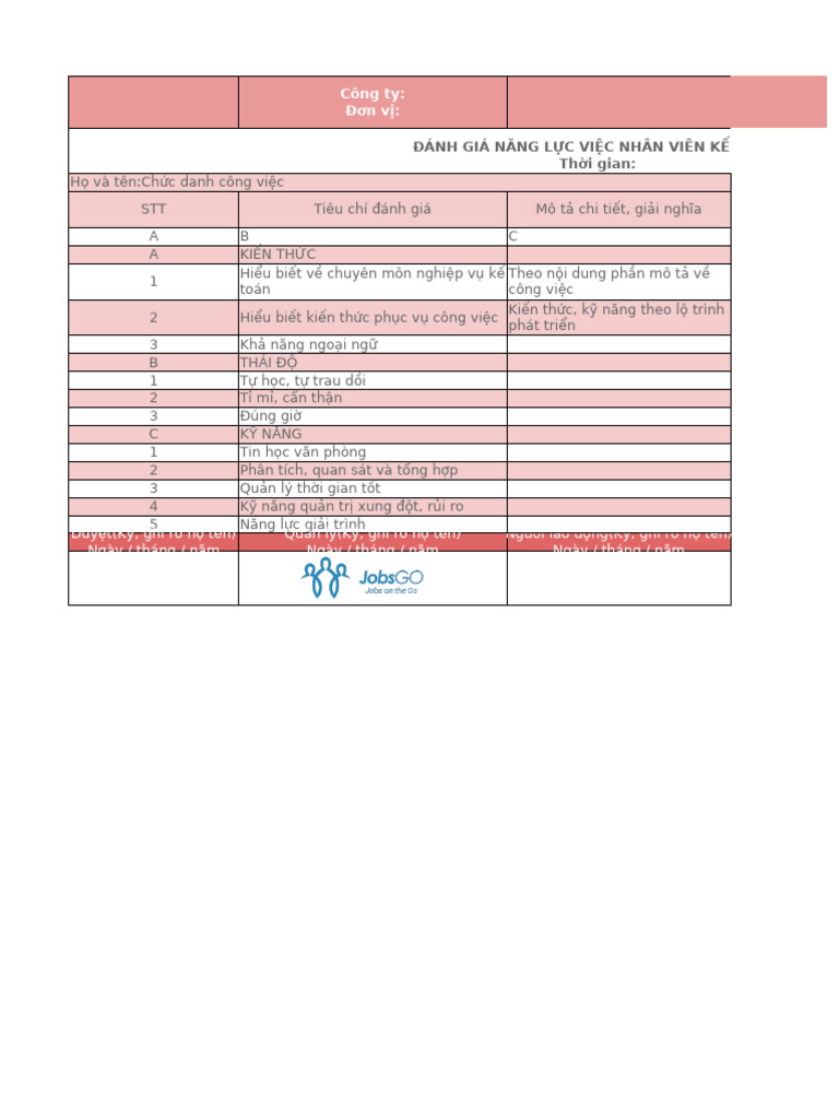 Form Danh Gia Nang Luc Viec Nhan Vien Ke Toan | PDF