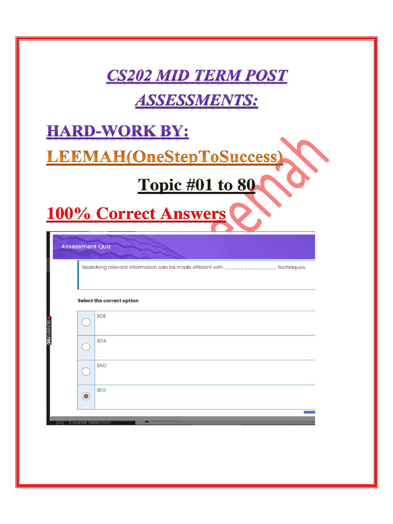 CS202 Mid-Term Post & Pre Assessments Solved by OneStepToSuccess 100 ...