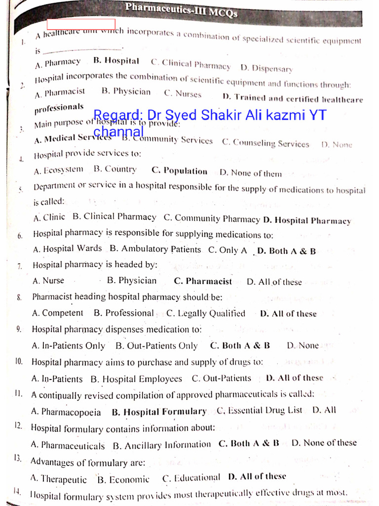 Pharmaceutics 3 2nd Year Full Book Mcq S 1 1 Pdf