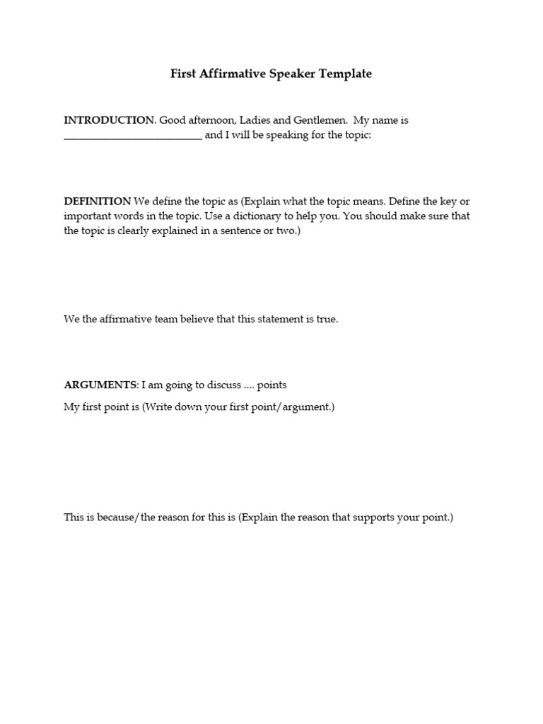 First Affirmative Speaker Template 9 | PDF