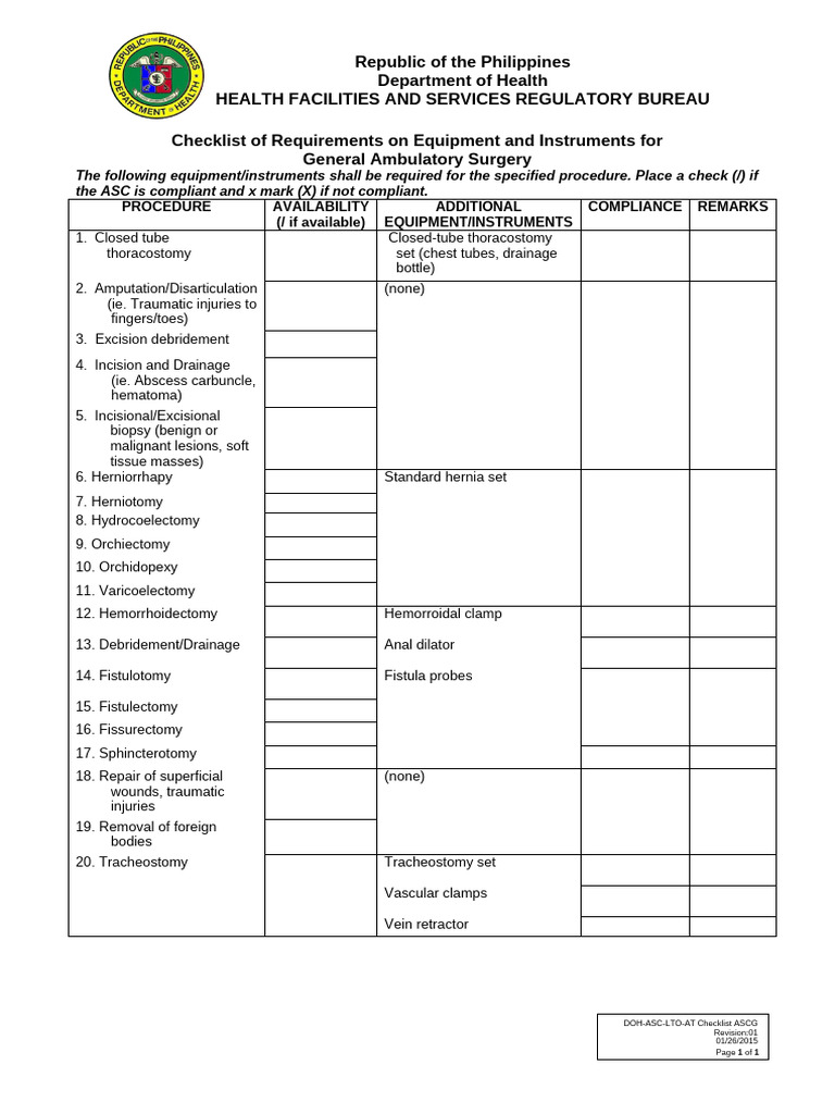 ASC Equipment Compliance Checklist | PDF