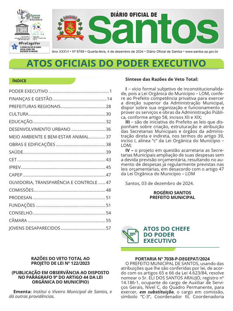 Atos do Poder Executivo de Santos | PDF | Relatório anual | Balancete