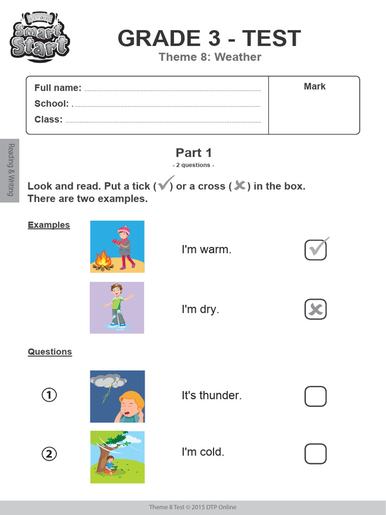 I-Learn Smart Start Grade 3 Theme 8 - Reading & Writing Test | PDF