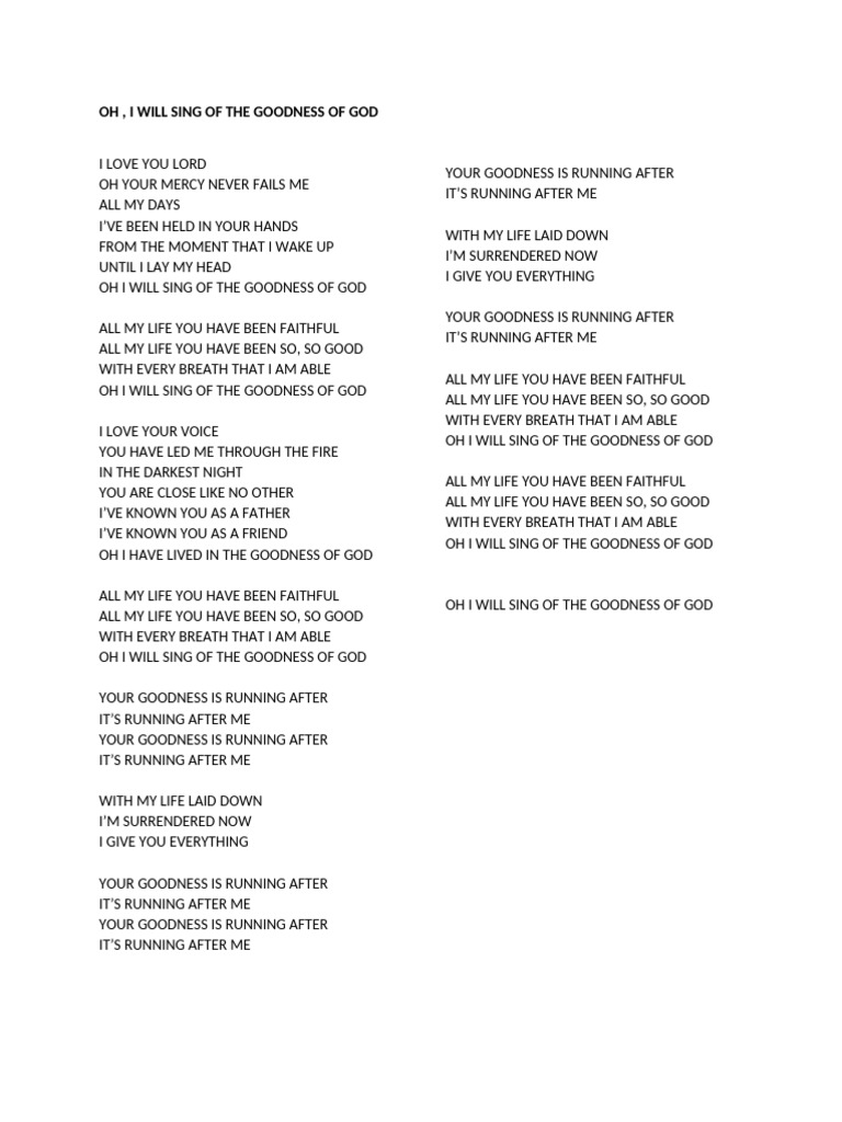 Goodness of God Lyrics Summary | PDF