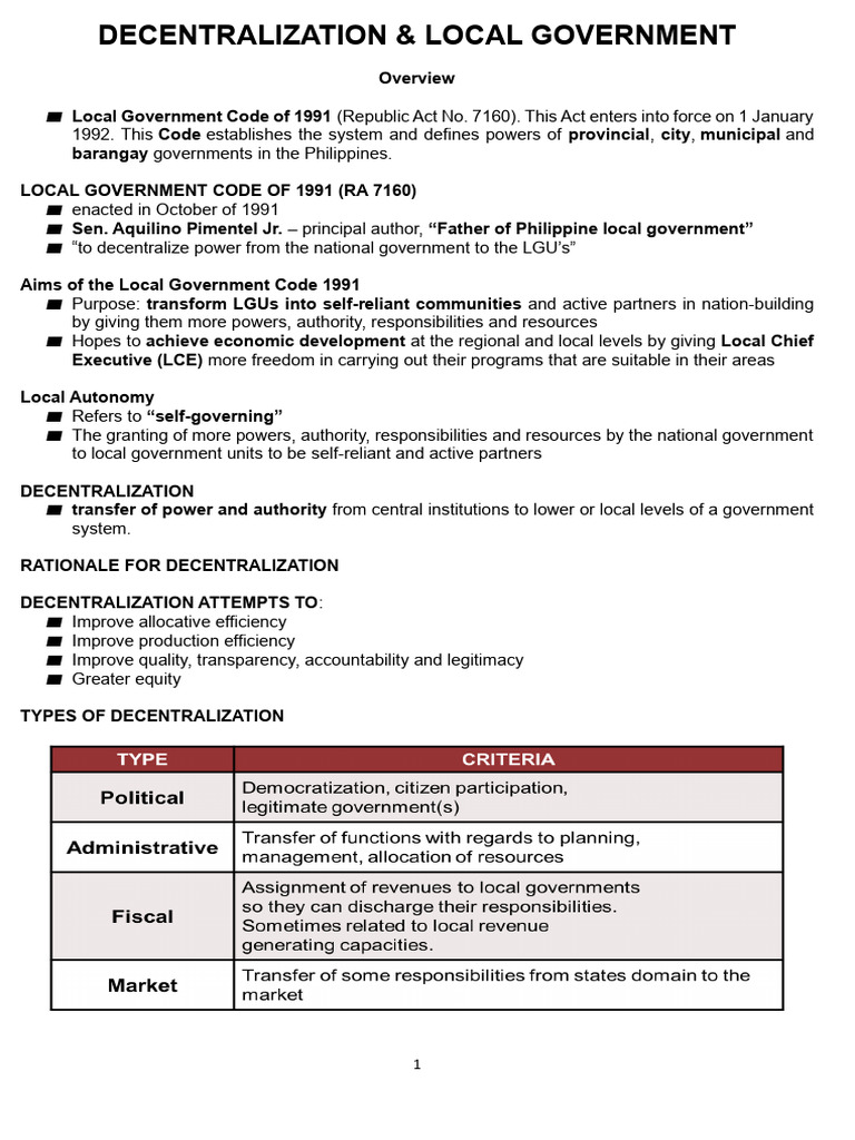 Local Government Decentralization in the Philippines | PDF | Governance ...