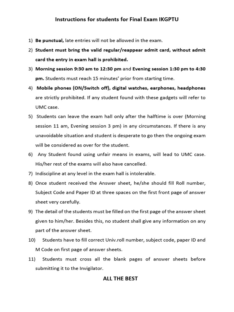 IKGPTU Final Exam Instructions | PDF