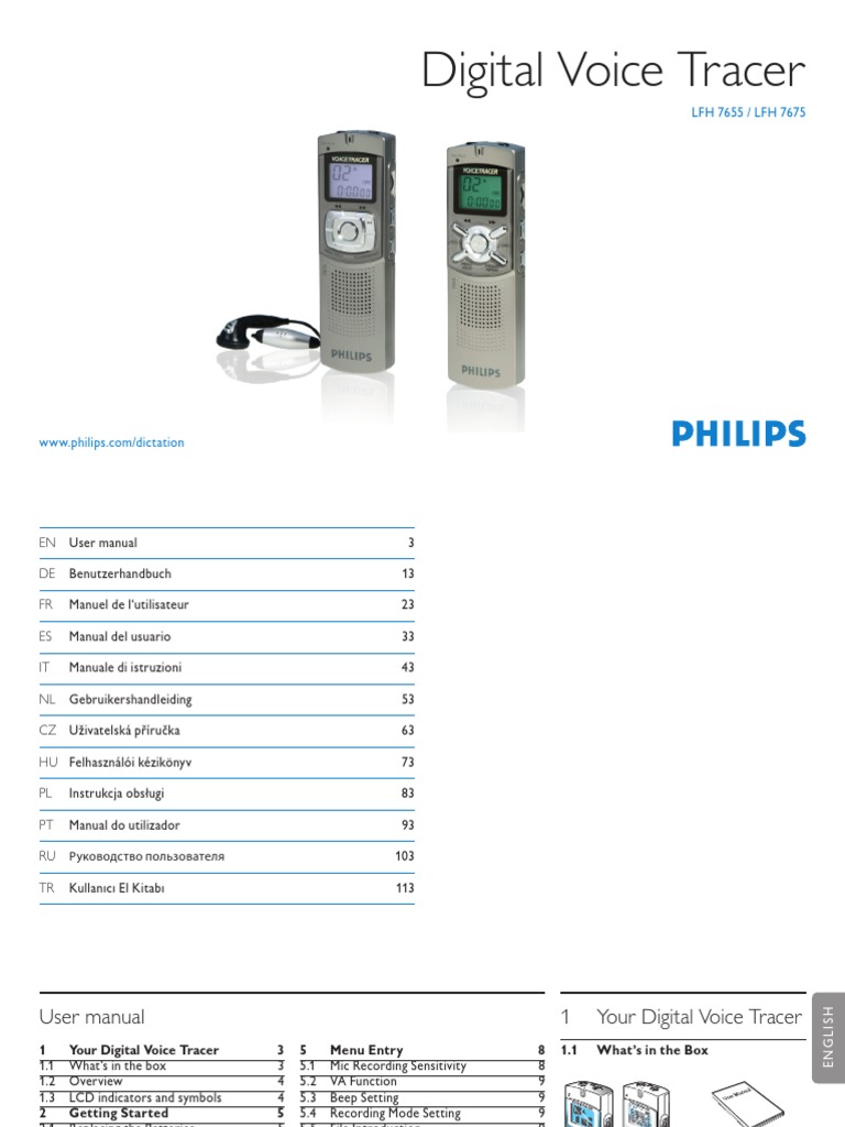 Philips Voice Tracer 7655 Manual Audio Electronics Sound Technology