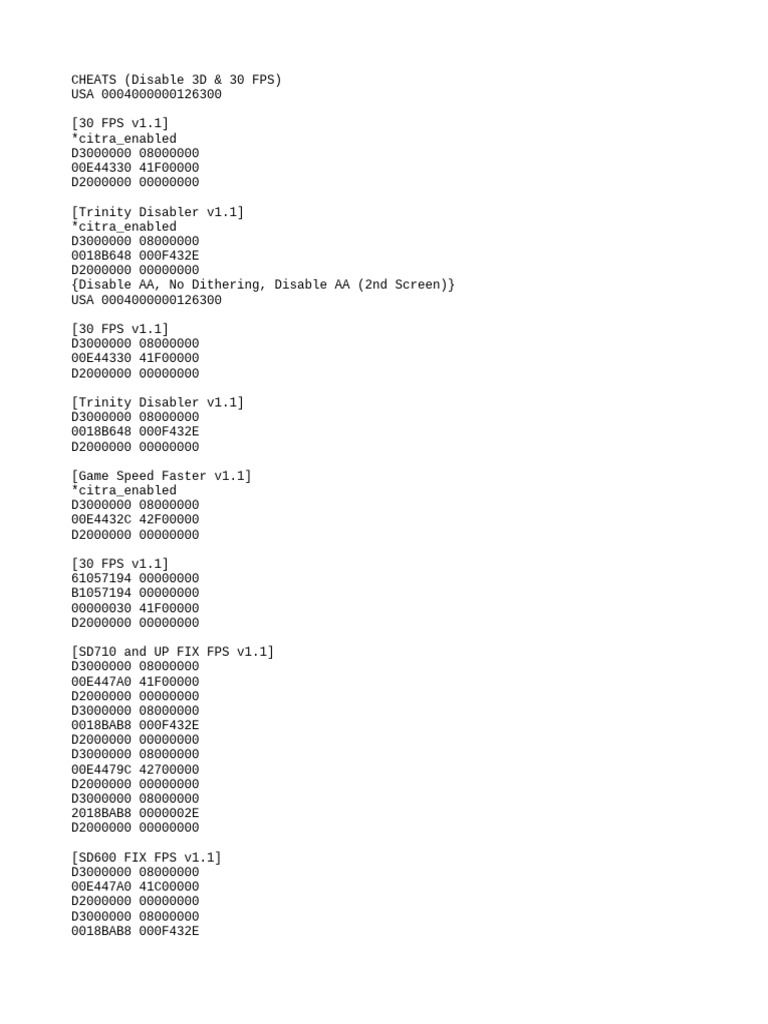 Game Cheats for 3D & FPS Adjustments | PDF