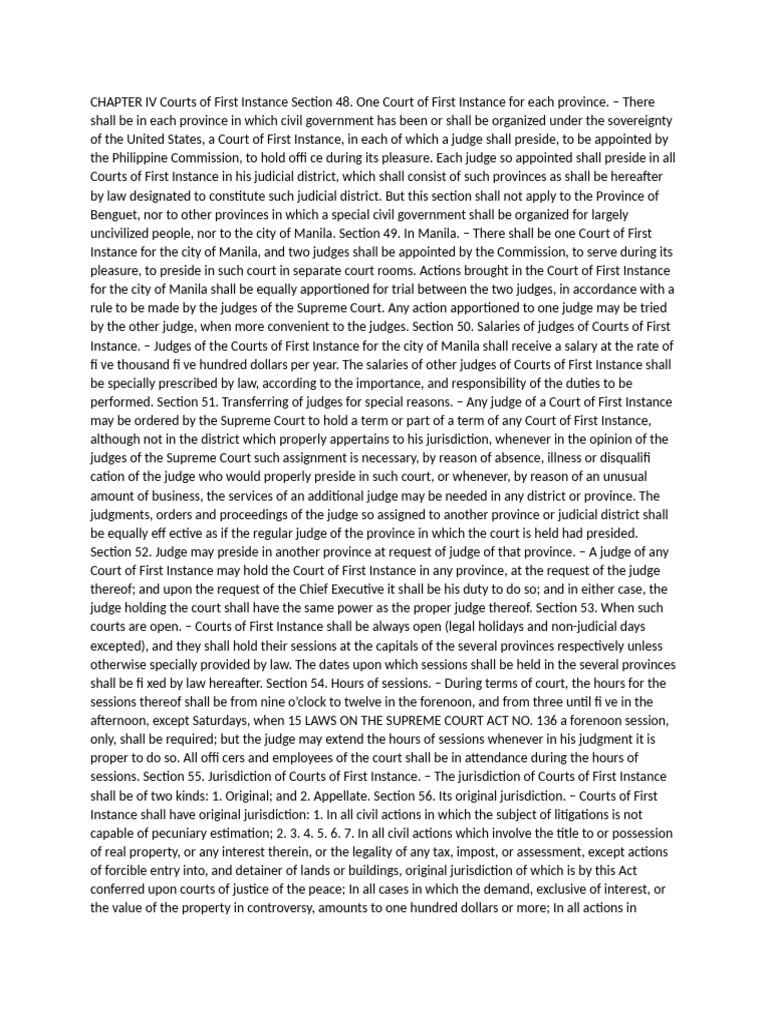 CHAPTER IV Courts of First Instance Section 48 | PDF | Judge | Jurisdiction