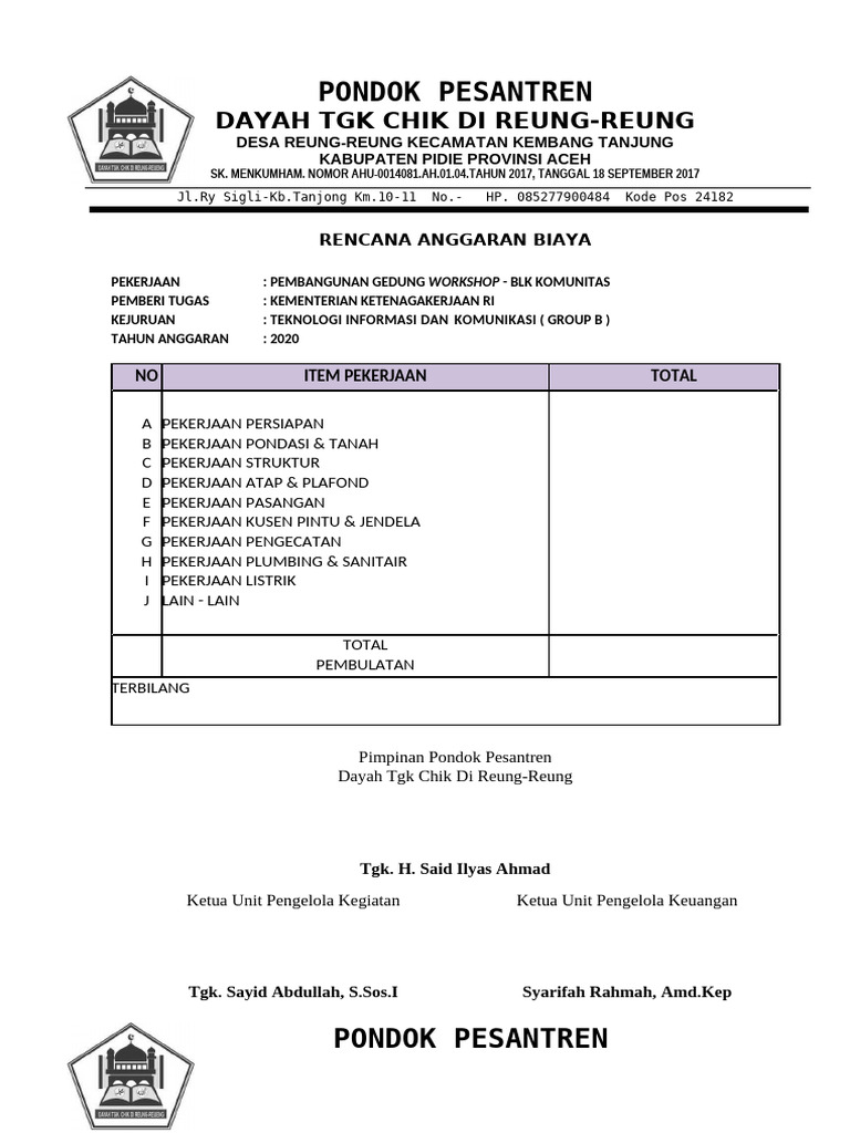 RAB BLK KEJURUAN INFORMASI DAN KOMUNIKASI | PDF