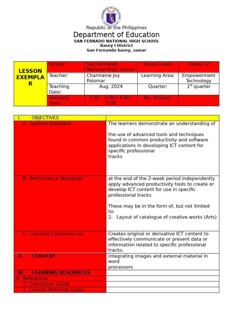 Grade 12 ICT Lesson Plan: Catalogues & Brochures | PDF | Educational ...
