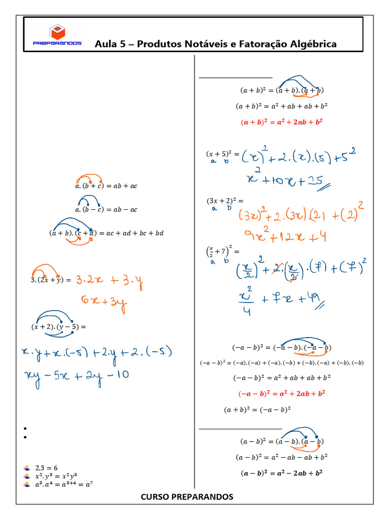 Produtos Notáveis e Fatoração Algébrica | PDF | Exponenciação | Matemática
