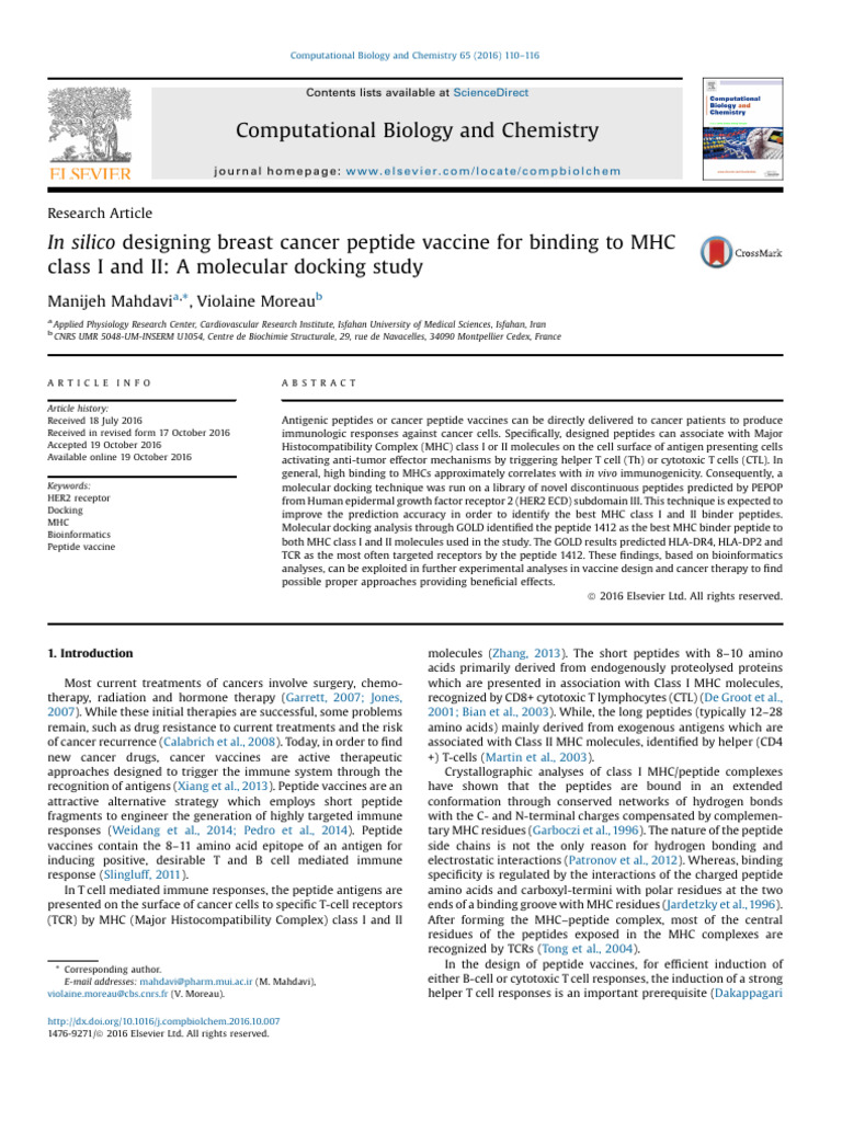 In Silico Designing Breast Cancer Peptide Vaccine For Binding To MHC ...