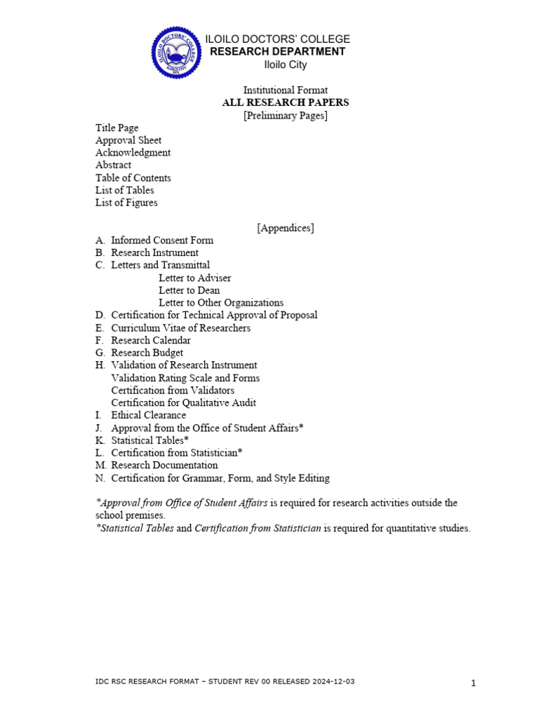 Iloilo Doctors' College Research Format | PDF | Methodology ...