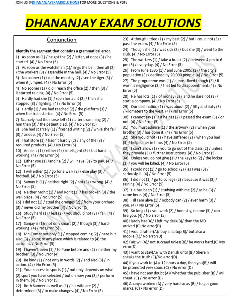 Conjunction Error Identification Guide | PDF