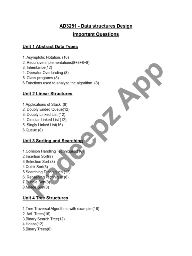 AD3251 IQ Data Structures Design | PDF