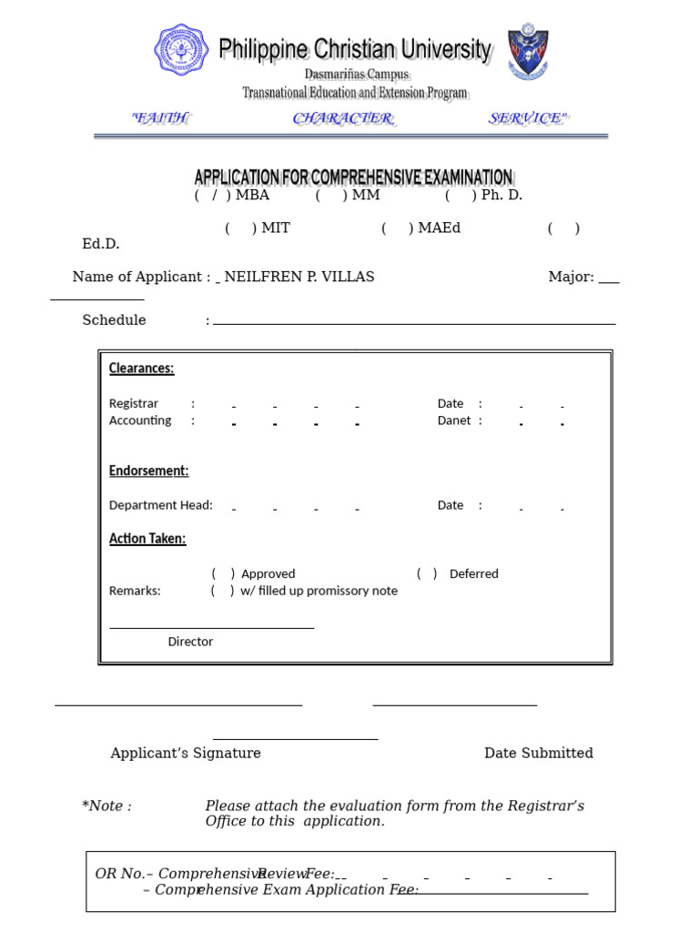 MBA Comprehensive Exam Application Form | PDF