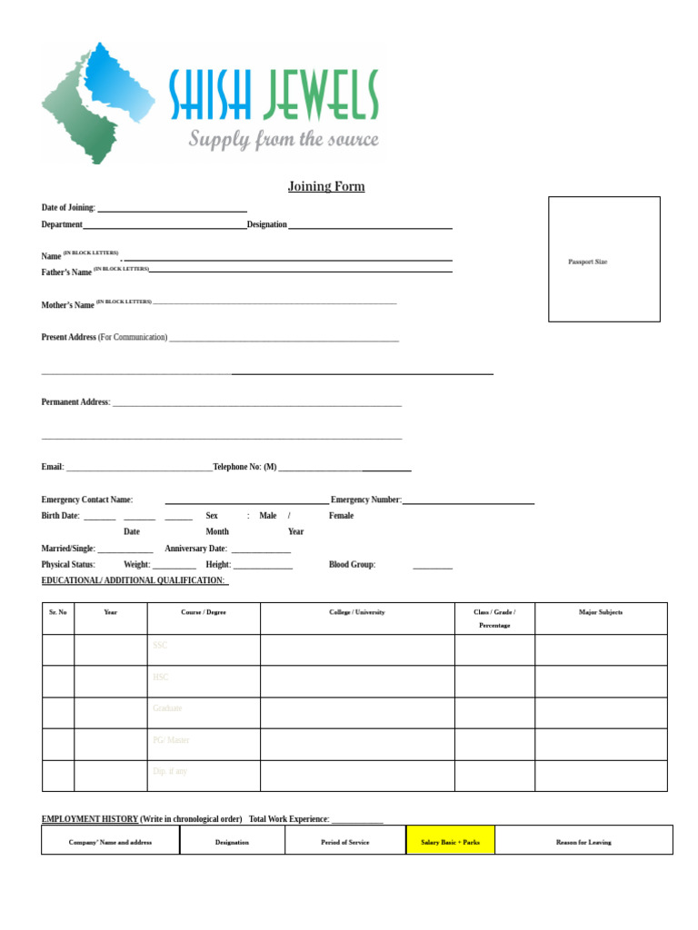 Joining application form pdf