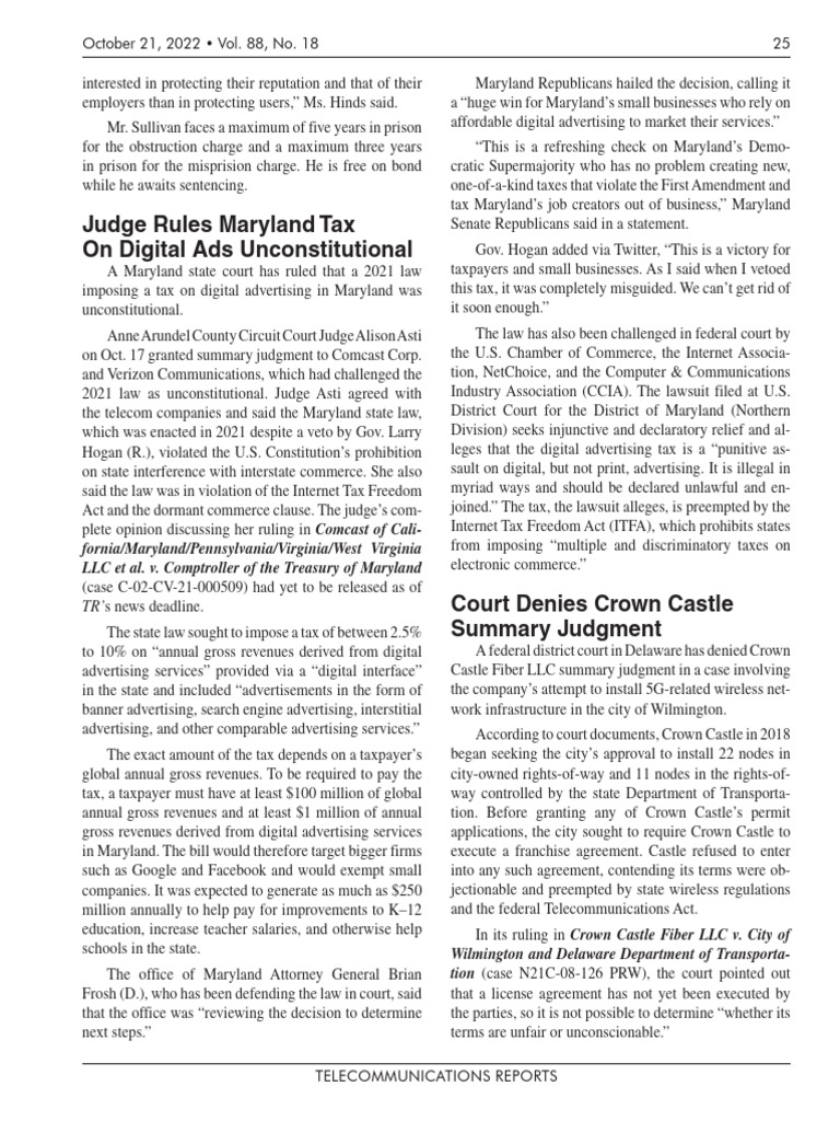 Judge Rules Maryland Tax On Di | PDF | Public Law | Justice