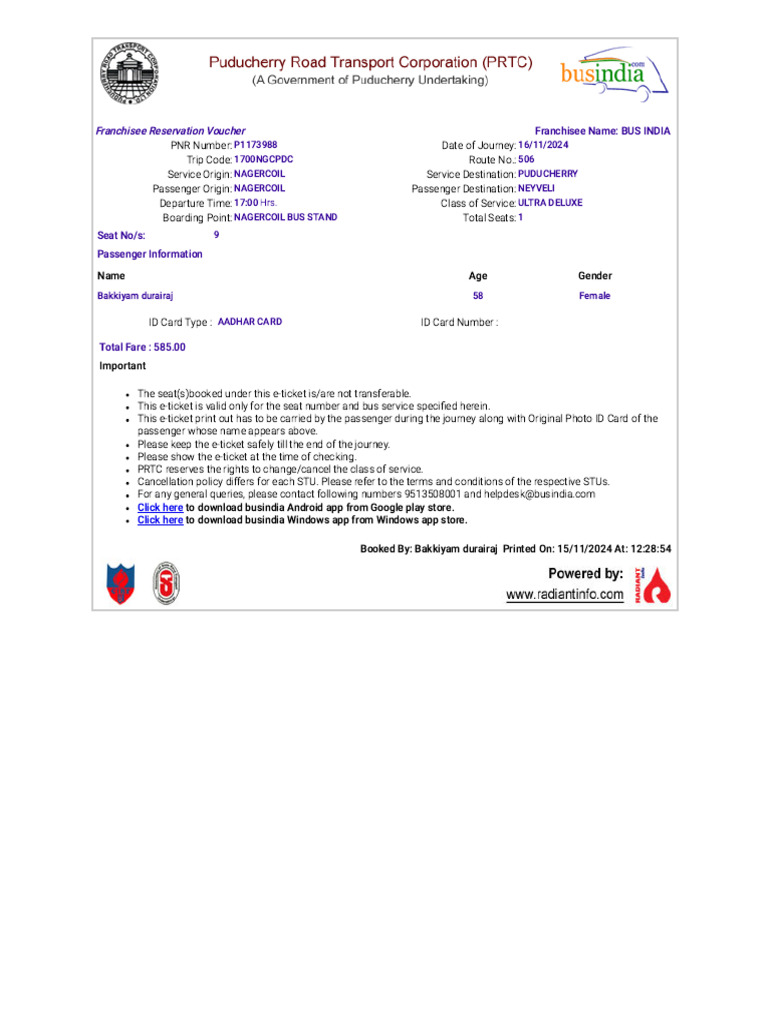 BUSINDIA Online Bus Tickets Booking Service | PDF