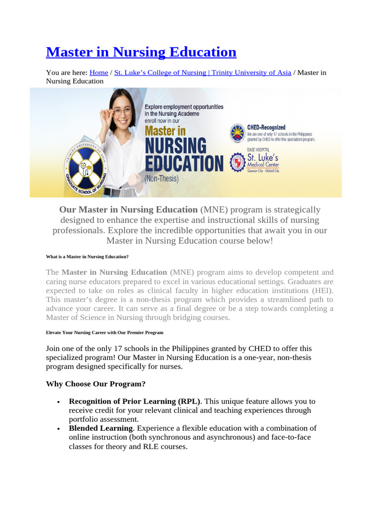 Master in Nursing Education Overview | PDF | Nursing | Curriculum