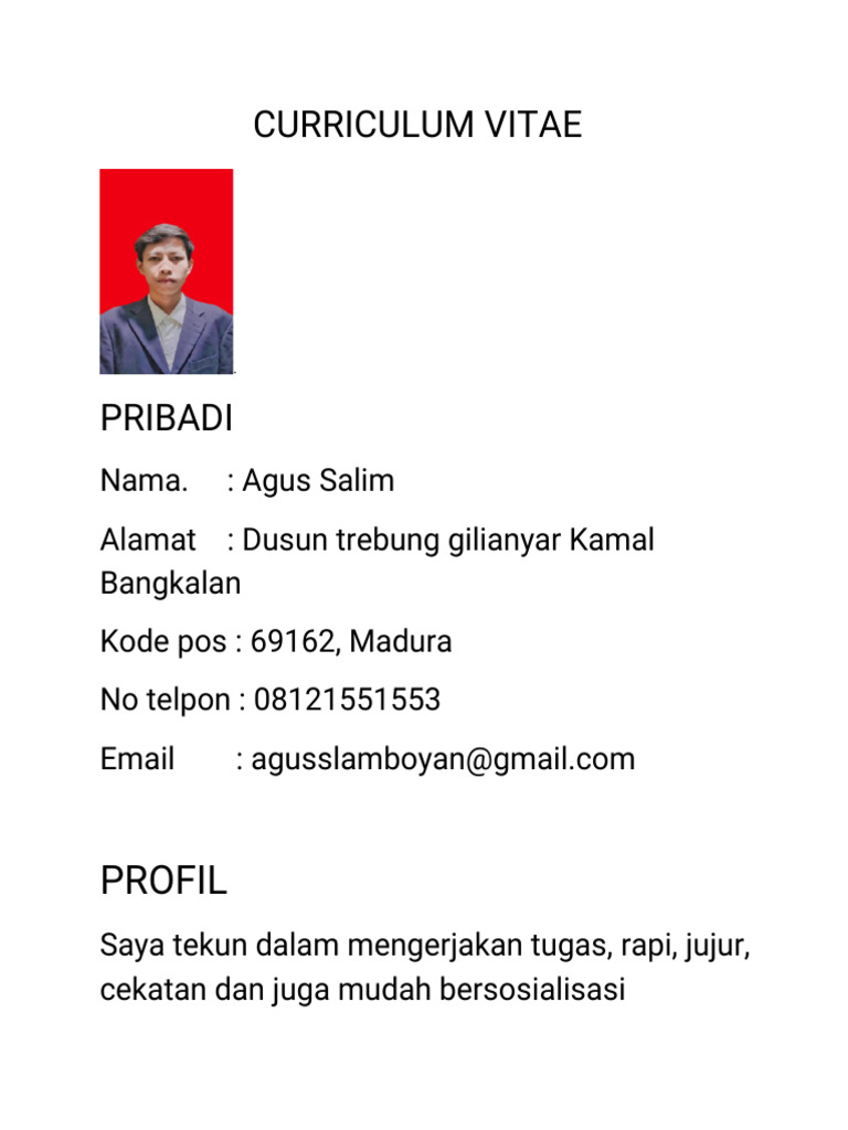 CV Agus Salim untuk WPS Office | PDF