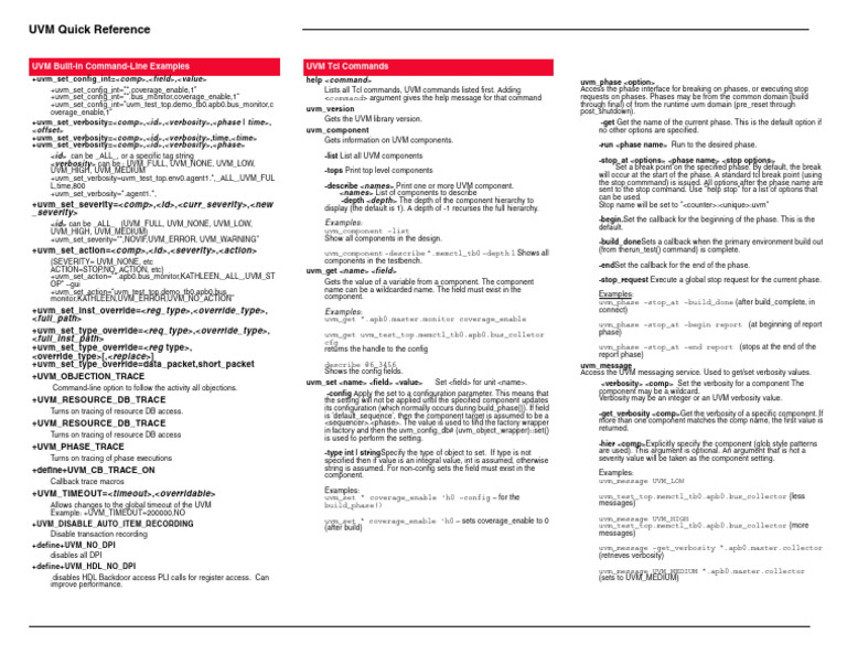 UVM Command-Line Quick Reference Guide | PDF | Parameter (Computer ...