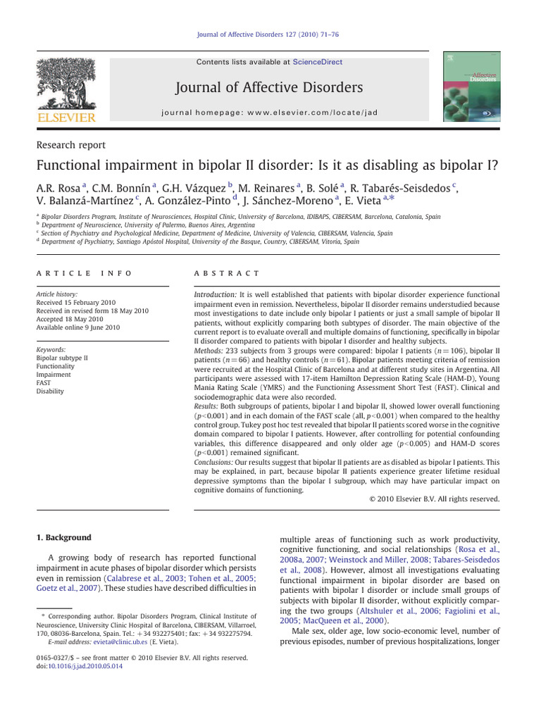 Functional Impairment in Bipolar II Disorder | PDF | Bipolar Disorder ...
