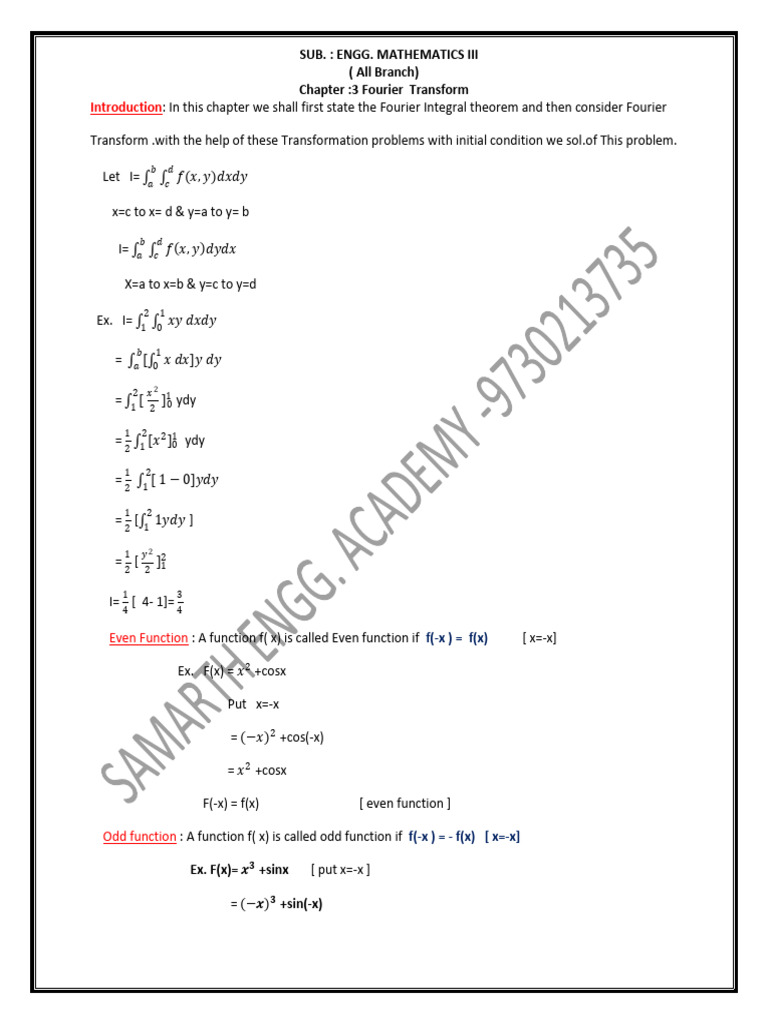 Engg. M-3 F. T. 3 | PDF | Fourier Series | Trigonometric Functions