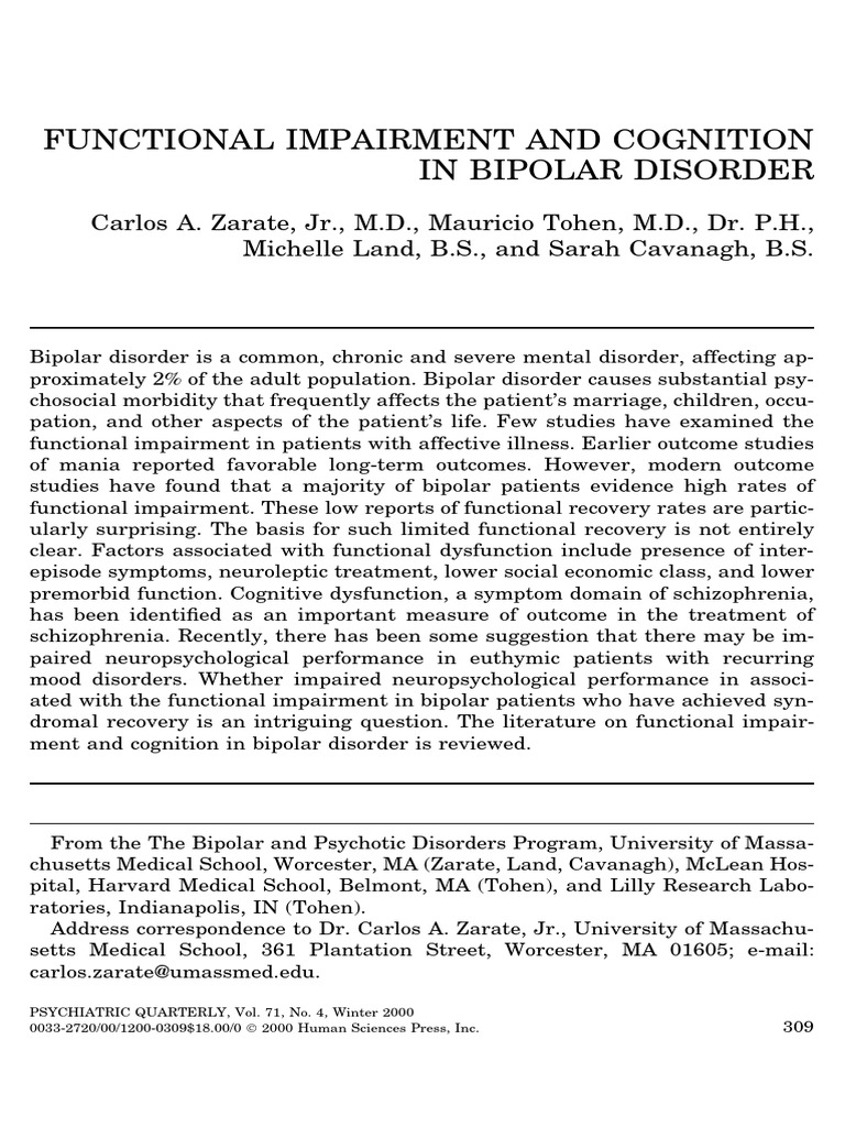 Bipolar Disorder: Functional Impairment Insights | PDF | Bipolar ...