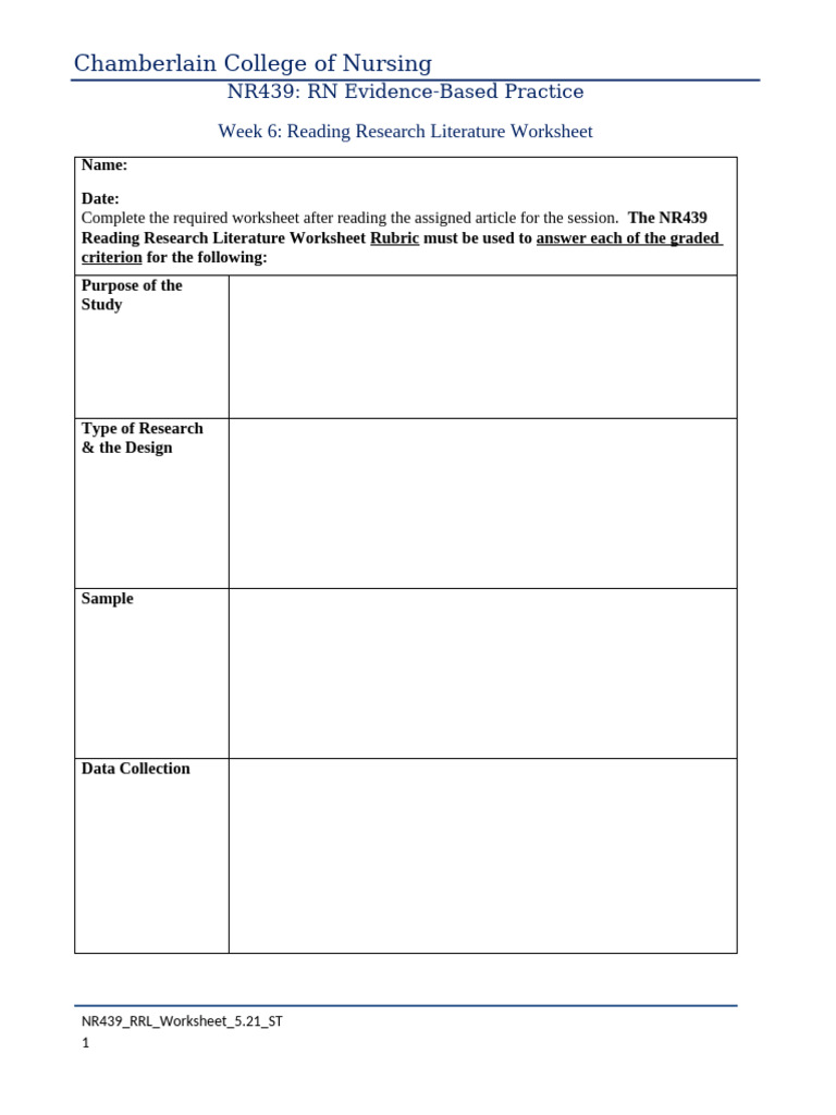 Nr439 w6 RRL Worksheet 52021 ST | PDF