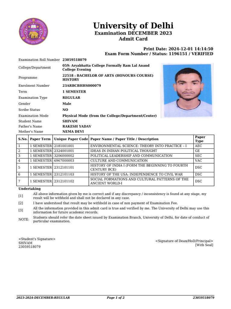 Admit Card 23059518079 | PDF