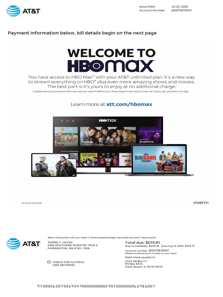 AT&T Bill Summary and Payment Details | PDF | Payments | Money