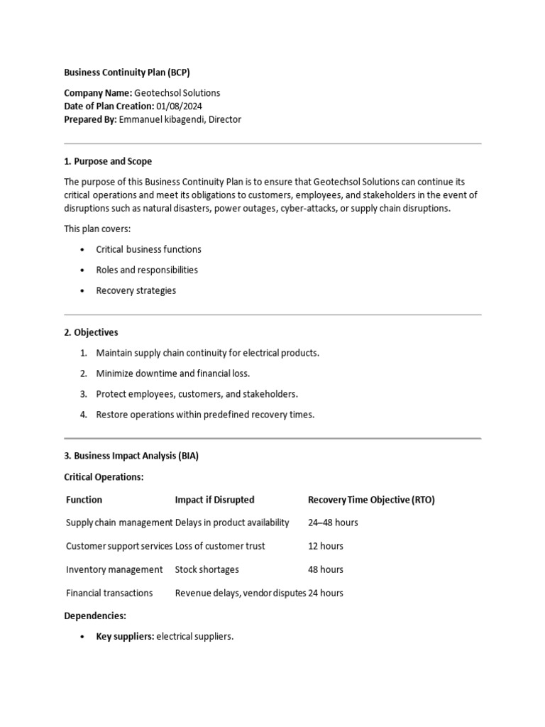 Business Continuity Plan (BCP) | PDF | Business