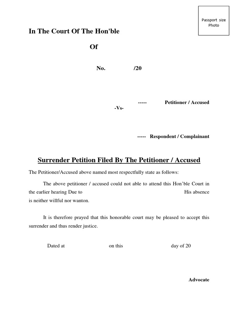 Surrender Petition Under BNSS | PDF