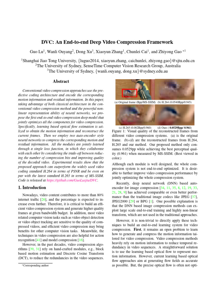 End-to-End Deep Video Compression | PDF | Data Compression | Video