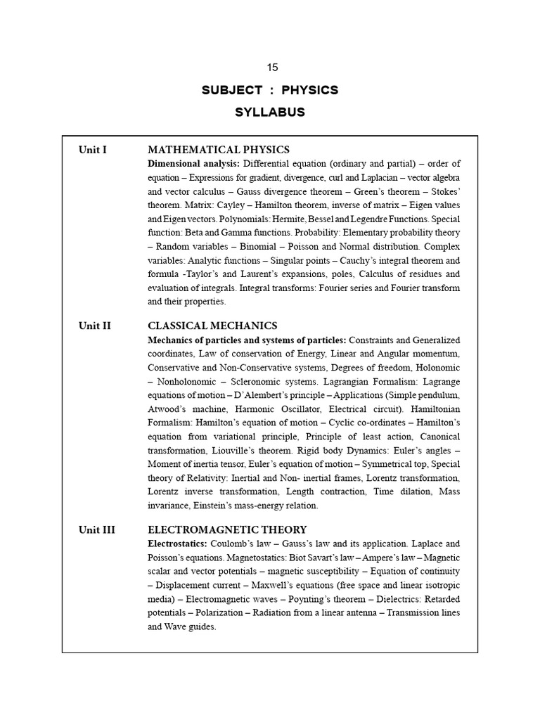 Pg Trb Physics Syllabus Overview 2025 Pdf Lagrangian Mechanics